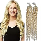 RemeeHi Micro Ring Hair Extensions Curly Micro Loop Hair Extensions Echthaar 100 Strähnen 100g 40,6 cm Pro Pack 16# Goldb