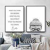 Grau Zen Buddha Kopf Statue Poster Motivation Zitate Leinwanddruck Wandkunst Bild Malerei Buddhismus Wohnkultur 40x60cm (16x24in) x2 R