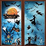 Nadeer Halloween Fensterbilder Herbst Deko Fenster Aufkleber Selbstklebend Hexe Kürbis Window Stickers Party Dekoration Fensterbild Wandaufkleber für Heimdekoration Kinderzimmer(A,48pcs)