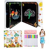 Vcumter Malbuch für Kinder, Abwischbares Malbuch Set mit 12 Farbstifte, Schürze, Lappen, Löschbarer Graffiti-Zeichenbrett wiederverwendbar tragbar, Geschenke für 3-8 Jahre Jungen Mädchen, 14 S