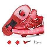 Schuhe mit rollen für mädchen Jungen, Doppelräder Retraktable Sneakers, Outdoor Schuhe mit rollen Gute Geschenk für Kinder, Wiederaufladbare LED Rollschuhe mit Rollen für Spielplatz Schule-C 36