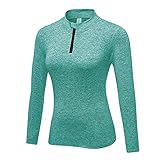 WOWENY Damen Fleece Laufshirt Fleecepullover Langarm, 1/4 Reißverschlus Thermo Atmungsaktive Funktionsshirt Sportshirt Fitness S