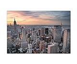 Paul Sinus Art 120x80cm - WANDBILD New York Skyline Sonnenuntergang - Leinwandbild auf Keilrahmen modern stilvoll - Bilder und Dek