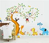 ufengke® Cartoon glücklich Tier Baum mit Eule Affen Zebra Giraffe Wandsticker, Babyzimmer Kinderzimmer Entfernbare Wandtattoos Wandb