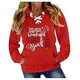 RMH 2021 Weihnachtspullover mit Kapuze, Damen, schicker und origineller Pullover für Damen, Sweatshirt, Rentier, Damen, Hoodie, Langarm, warm, Winter, Damen, Rot 8, 38