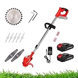 Elektro Rasentrimmer 24V, Rot 20000rpm 800W 90° Drehbarer Trimmerkopf Skalierbar 92-122CM Motorsense Elektrisch mit Li-Ion Akku und Ladegerät für Rasenschneiden, Rasenpflege, Auffahrt und G