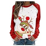 Soupliebe Weihnachtspullover Damen Casual Weihnachten Sweatshirt Weihnachtspulli 3D Druck Weihnachtsmann Santa Christmas Sweater Lang
