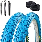 2 x Roverstone 26' Fahrradreifen Fahrradmantel blau 57-559 (26x2,125) + 2 Schläuche DV inkl. 3 x Reifenheb