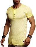 Leif Nelson Herren Sommer T-Shirt Rundhals-Ausschnitt Slim Fit Baumwolle-Anteil Moderner Männer T-Shirt Crew Neck Hoodie-Sweatshirt Kurzarm lang LN8226 Gelb M