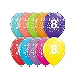 10 Kunterbunte Luftballons 8 Jahre 30cm, 12 Zoll Zahl Ballon, Deko zum 8.Geburtstag Junge Mädchen, Jubiläum Hochzeit Party Kindergeburtstag Happy Birthday Dekoration Zahl (8)