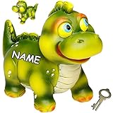 alles-meine.de GmbH große Spardose - Dinosaurier / Dino - Tyrannosaurus Rex - inkl. Name - mit Schlüssel und Schloss - stabile Sparbüchse - aus Kunstharz / Polyresin - V