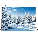 AIIKES 7x5FT Schneelandschaft Hintergrund Winter Wald Schnee Baum Fotografie Hintergrund Outdoor Himmel Winter Schneefeld Landschaft Schneebedeckte Kiefern Fotostudio Requisiten 12-346