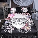 CCBAO Totenkopf Muster Druck Serie-Bettwäsche-Set, Polyester-Mikrofaser-Bettwäsche-Set, 3-Teiliges Set, 2 Kissenbezüge, Schlafzimmer-Hoteldekoration 210x210