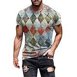 Herren 3D Druck T Shirt Kurzarmshirt Freizeit Rundhals Sommershirt,Männer Retro Stretch Sommershirt Used Look Gym Slim-Fit Tunika Tops Fitness Tankshirt Sporttop