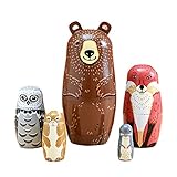 GOUER Russische Nistpuppe, Matroschka Bildungs-Desktop, niedliche Tiernest Babuschka Russische Puppe Matroschka Handbemalung Spielzeug Home Decoration Geschenke, 5 Stück/S