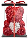 NADIR Rosen Bär Blumenbär mit Geschenkbox, Geburtstagsgeschenk für Frauen, Geschenk für Freundin zum Geburtstag Jahrestag, Rose Bear Teddybär, Geschenk Hochzeitstag
