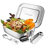 SveBake Lunchbox Edelstahl Auslaufsicher - 1200ml Brotdose aus Metall mit fächer - Lunchbox Geeignet für Schule, Kinder & Erwachsene, inkl. Besteck