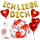 O-Kinee Romantisches Deko Set, Valentinstag Deko, Rote Love Luftballons, Ich Liebe Dich Girlande, Hochzeit Deko, Heiratsantrag Deko, Luftballon Hochzeit, Verlobung Deko, Hochzeit Jubiläum Dek