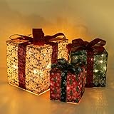 Lewondr Weihnachtsdeko Stimmungslicht, 3 Stück Geschenkbox Licht mit Bänder Lichterketten in Verschiedener Größe(25/20/15cm) für Weihnachten Geschenk Weihnachtsbaum Deko Hochzeit Geburtstag Party