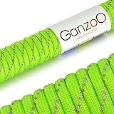 Ganzoo REFLEKTIERENDES, universell einsetzbares Survival-Seil aus reißfestem Parachute Cord/Paracord 550' (Kernmantel-Seil aus Nylon), 550lbs, Gesamtlänge 31 Meter (100 ft) - Marke (Hellgrün)