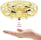 Mini Drohne für Kinder & Erwachsene, UFO Spielzeug RC Fliegender Ball mit LED Licht, handbetriebene einfache Indoor Outdoor kleine Kugel Fliegende (Color : Gold A)