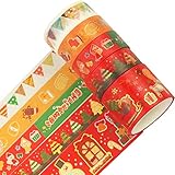 YUBBAEX Washi-Tape-Set, Goldfolie, Abdeckband, dekorativ für Kunst, Basteln, Bullet Journal Supplies, Planer, Sammelalbum, Karten/Geschenkverpackungen – 15 mm (Cartoon X'Mas 5 Rollen)