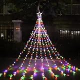 Stern Lichterkette, Weihnachtsbaumbeleuchtung mit Ring, 3 Farben, 8 Leuchtmodi, Solar Top mit Star Dekoratives LED-Licht Mit Fernbedienung, Für den Außenbereich Geeignet (Farbe)