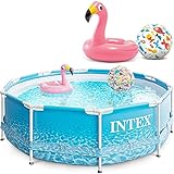 INTEX 28206 Metal Frame Swimming Pool 305x76 cm Schwimmbecken Schwimmbad mit Extra-Zubehör wie: Schwimmring und Strandb