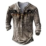 Healter Herren Langarm T-Shirt Basic Freizeit Henley-Shirt Langarmhemd mit Knopfleiste Retro Strick Drucken Langarmshirt Sportshirt V-Ausschnitt Slim Fit Sportshirt Laufshirt für Männer Sw