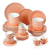 suntun Geschirrset 6 Personen, 36 teilig Porzellan Retro Orange Tafelservice Geschirr-service Kombiservice mit 6 Speiseteller, 6 Suppenteller, 6 Kuchenteller, 6 Schalen, 6 Kaffeetassen, 6 U