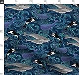 Wale, Blau, Wellen, Meer, Ozean, Gemalt, Wal, Ozeane Stoffe - Individuell Bedruckt von Spoonflower - Design von Micklyn Gedruckt auf Bio Baumw