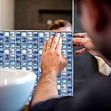 Keramikfliesen-Wandfliesen-Peeling-Aufkleber 18 Stück Blaue Mosaik-Backsplash-Dekoration, geeignet für Schlafzimmer, Bad, WC, Küche,