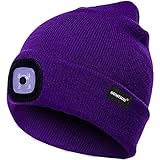 OMOUP Camping Outdoor LED Kappe 4 LED Hut USB aufladbare Caps für Männer Frauen warme Strickmütze LED Cap Licht mit 3 Helligkeitslevel Scheinwerfer Cap LED Cap Walking Camping Jogging (Violett)