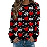 Bluse Damen Lässige Oberteile Mode Druck Sweatshirt Rundhals Jumper Herbst Langarmshirts Streetwear L