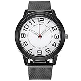 Neu Herren Uhren Mit Arabischen Ziffern Analog Quarz Edelstahl Wasserdicht Mesh UltradüNne Schwarz OberfläChe Silber Armband Herren Quarzuhr Business Quarzspiegel H