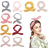 TAZEMAT 10 Stück Biegbares Haarband Draht Bunny Ohr Twist Bow Stirnbänder mit Streifen und Reine Farbe Waschbar Rockabilly Haarschmuck für Damen Mädchen Frauen Geschenk Sport Yoga Make Up