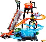 Hot Wheels FTB67 - City Ultimative Autowaschanlage mit Krokodil, Car Wash Waschstation Spielset mit Farbwechseleffekt inkl. 1 Spielzeugauto und Alligator, Spielzeug Autorennbahn ab 4 J