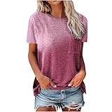 Sommer T Shirt Frauen Persönlichkeit Tie Dye Kurzarm Hemd Elegante Bluse Tunika mit Farbverlauf Bequemes Oberteile Hemden mit O-Ausschnitt Atmungsaktives Freizeithemd Laufshirt Sp