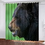TTBBBB Vorhang Kinderzimmer Mädchen Grüner schwarzer Bär B 140 x H 160 cm Gardinen Verdunkelungsvorhang Schlafzimmer Kinderzimmer Thermovorhang Fensterdekoration 3D Muster Ösen schal 2Er S