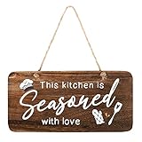 Holzschild mit Aufschrift 'This Kitchen is Seasoned with Love', Holzschild für Bauernhaus, rustikale Küchenwanddekoration, Bauernhaus-Wanddekoration mit Küchenschild 15,2 x 30,5
