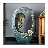 Figur Indoor Tabletop Wasserbrunnen Buddha Statue Brunnen Kunstharz geschnitzt Bergstein Dekoration Brunnen Innenbefeuchter Zen Fließendes Wasser Dekoration Wasserpumpe und LED Heimdek