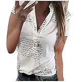 Generic Sommer Bluse Damen Elegantes T-Shirt mit V-Ausschnitt Kurzarm Slim Fit Blusen Shirt Tunika Sommershirts Lose Sexy Tops Sommerbluse Sweatshirt Pullover Hemdbluse für Teenager M