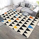 Wohnzimmer Teppich Pastell Farben, Exquisites schwarzes Dreieck geometrischer Druck hochwertiger Kurzflor-Teppich für Schlafzimmer-140x200