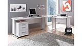 OFFICE LINE Eckschreibtisch in Weiß - Moderner Bürotisch Computertisch mit großer Arbeitsfläche und Rollcontainer - 220/170 x 72 x 70 cm (B/H/T)