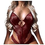 Fashionbo Sexy Damen Pyjama Tanga BH und Höschen 1 Stück Sets Hohl Riemchen Verführerische Unterwäsche Spitze Babydoll Body Valentinstagkostüm Geschenk Push Up-Große Größ