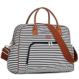 BAOSHA Canvas Handgepäck Weekender Tasche Segeltuch Reisetasche Travel Duffel Carry On Bag for Damen & Frauen HB-33 (Blaue Streifen)