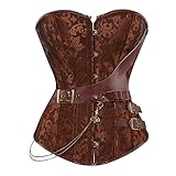 Grebrafan Hochwertige Corsage Korsett braun Gothic Bustier Steampunk Top (EUR(42-44) 3XL, Braun)