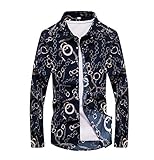 Pajiay Hemd Herren Slim Fit Vintage Drucken Langarmshirt Herren Klassisch Knopfleiste Revers Hemd Herren Frühling Herbst Mode Hawaii Lassig Hemd Herren C-36 4XL