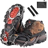 Steigeisen für Bergschuhe, Ice Klampen Steigeisen mit 19 Zähne, Edelstahl Spikes und langlebiges Silikon, Schuhkrallen Anti Rutsch Schuhspikes für Winter Walking Wandern Bergsteigen,Schwarz,L