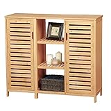 VIAGDO Kommode Sideboard, Bambus Beistellschrank, Küchenschrank, Schrank mit 2 Lamellentür und offenen Fächern, für Esszimmer, Wohnzimmer, Küche, Flur, Badezimmer 87x99x33 cm(HxBxT)